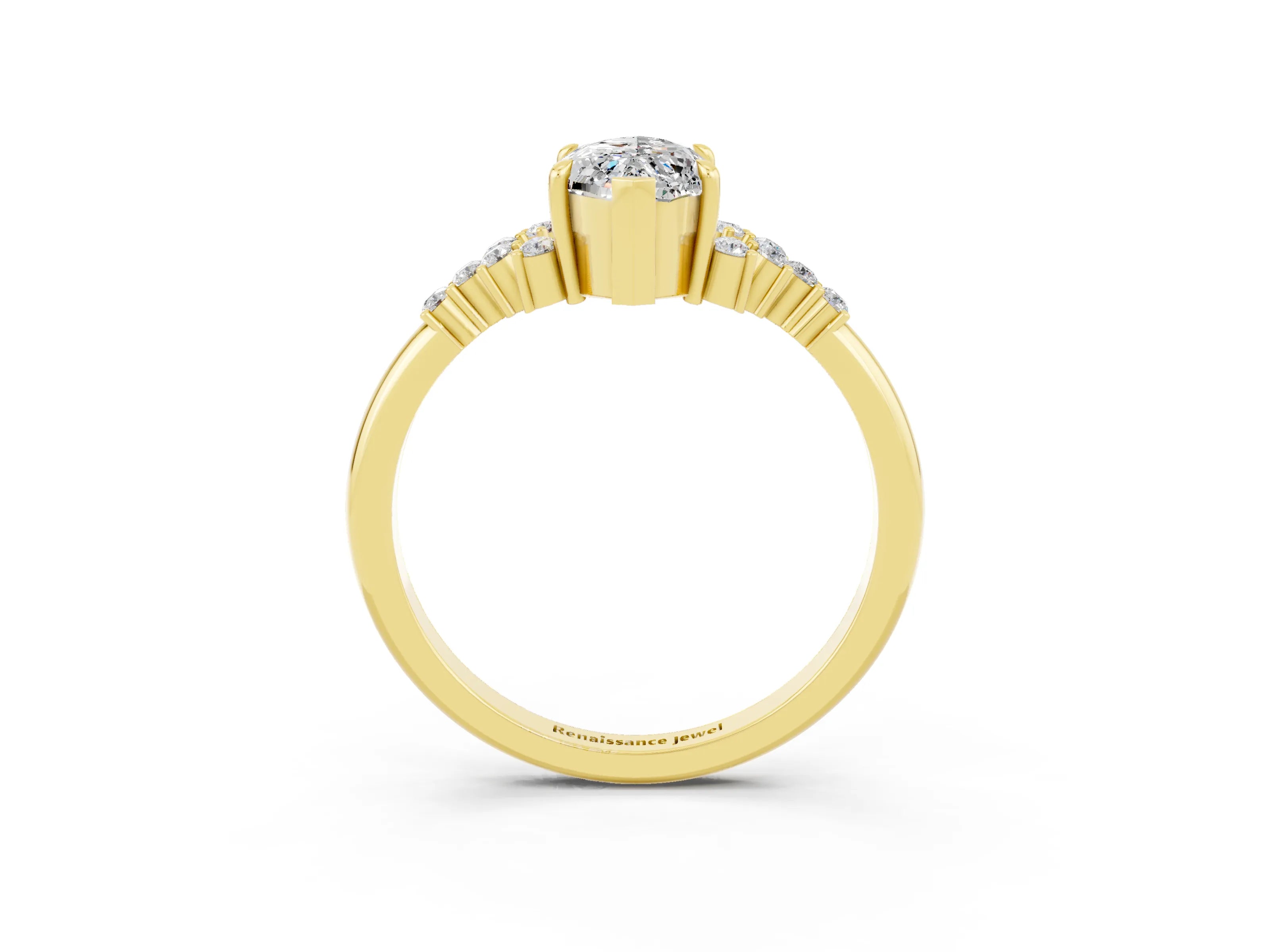 Yellow gold Marquise Cut Moissanite Ring with Side Stones and Four-Prong Setting_39