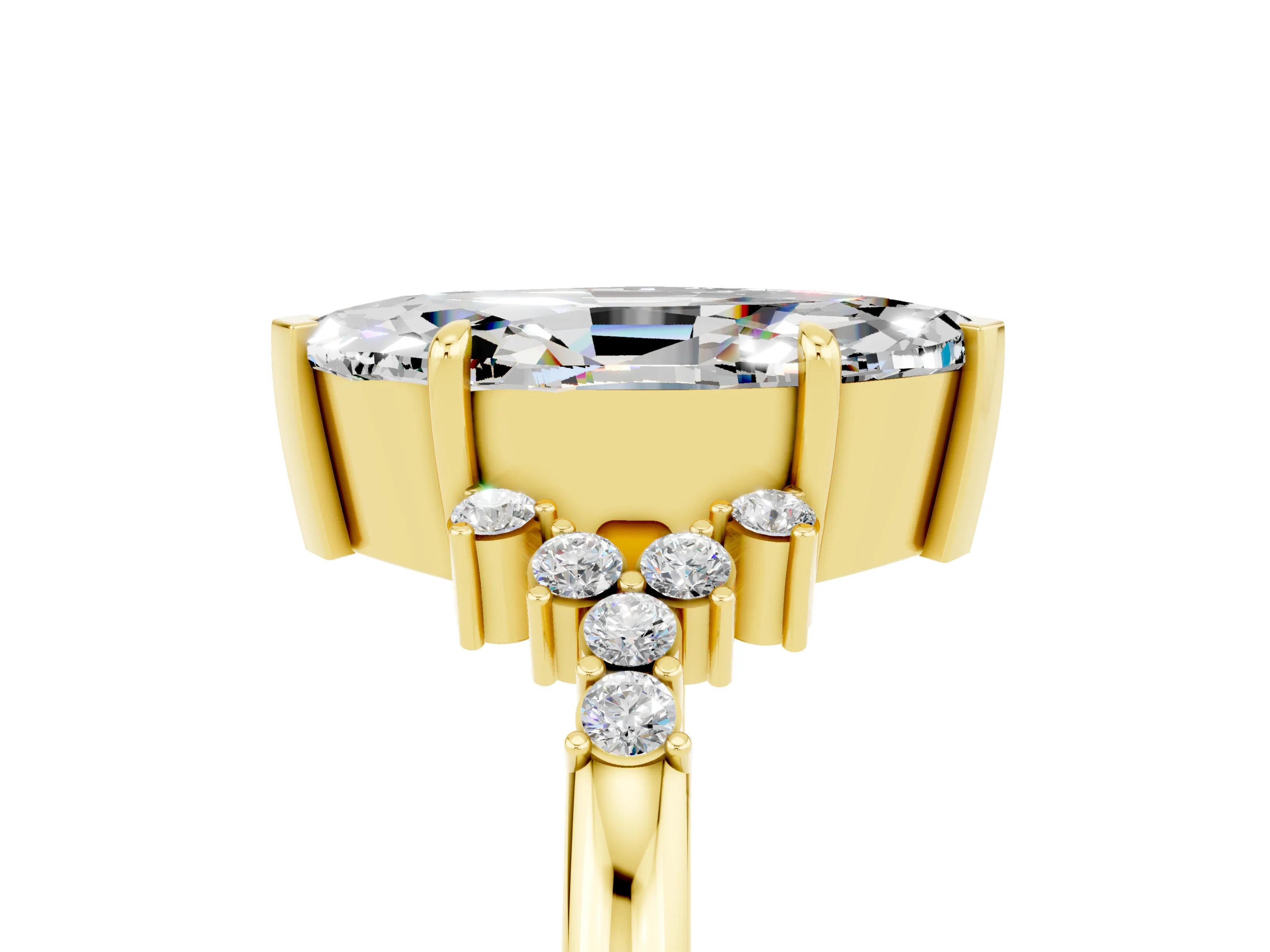 Yellow gold Marquise Cut Moissanite Ring with Side Stones and Four-Prong Setting_41