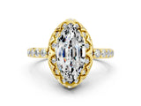 Yellow gold Marquise Cut Moissanite Scalloped Halo Engagement Ring with Round Shared Prong Band_12