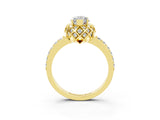 Yellow gold Marquise Cut Moissanite Scalloped Halo Engagement Ring with Round Shared Prong Band_15