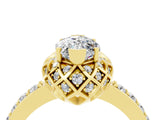 Yellow gold Marquise Cut Moissanite Scalloped Halo Engagement Ring with Round Shared Prong Band_16