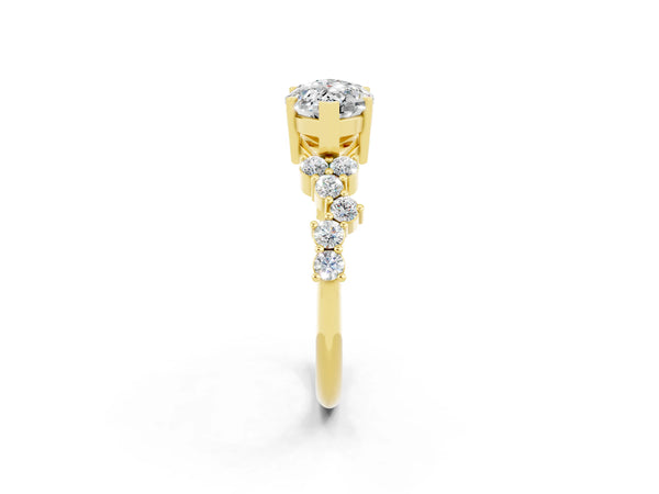 Yellow gold Marquise Cut Moissanite Scattered Round Accent Ring with Prong Setting
