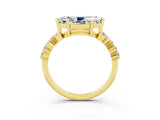 Yellow gold Marquise Cut Moissanite Scattered Round Accent Ring with Prong Setting_15