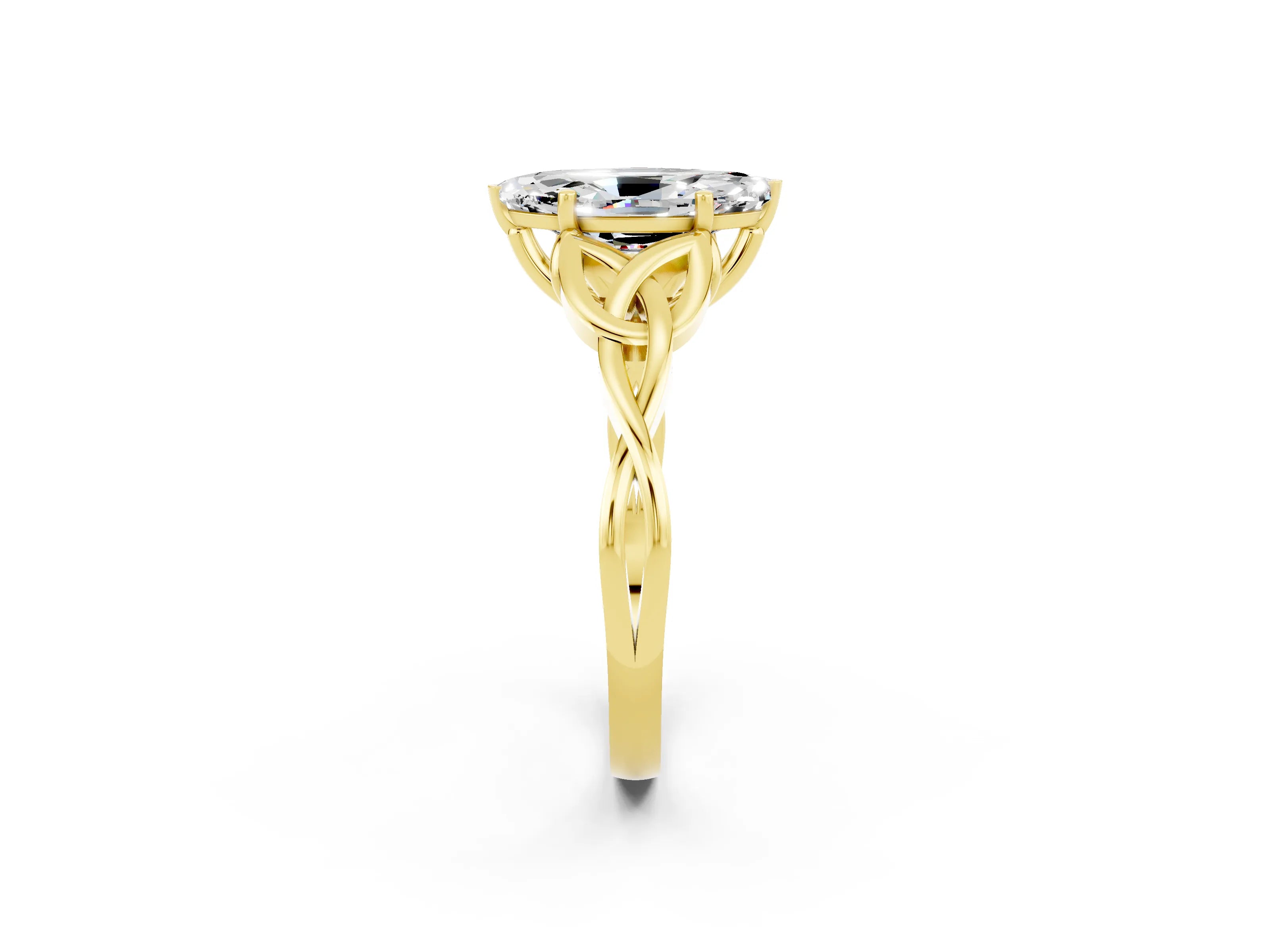 Yellow gold Marquise Cut Moissanite Solitaire Celtic Knot Ring with Four-Prong Setting_14