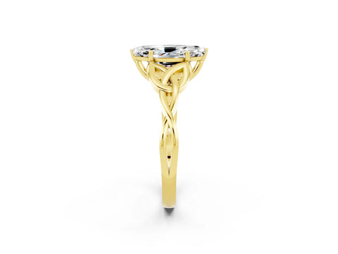 Yellow gold Marquise Cut Moissanite Solitaire Celtic Knot Ring with Four-Prong Setting_14