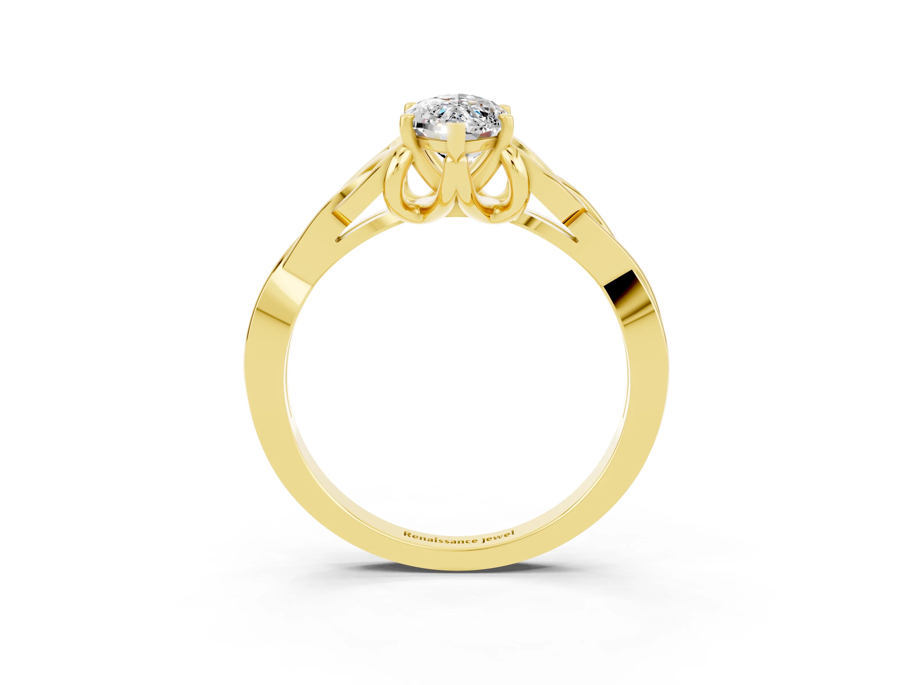 Yellow gold Marquise Cut Moissanite Solitaire Celtic Knot Ring with Four-Prong Setting_15