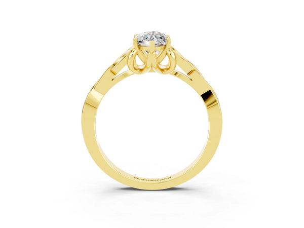 Yellow gold Marquise Cut Moissanite Solitaire Celtic Knot Ring with Four-Prong Setting