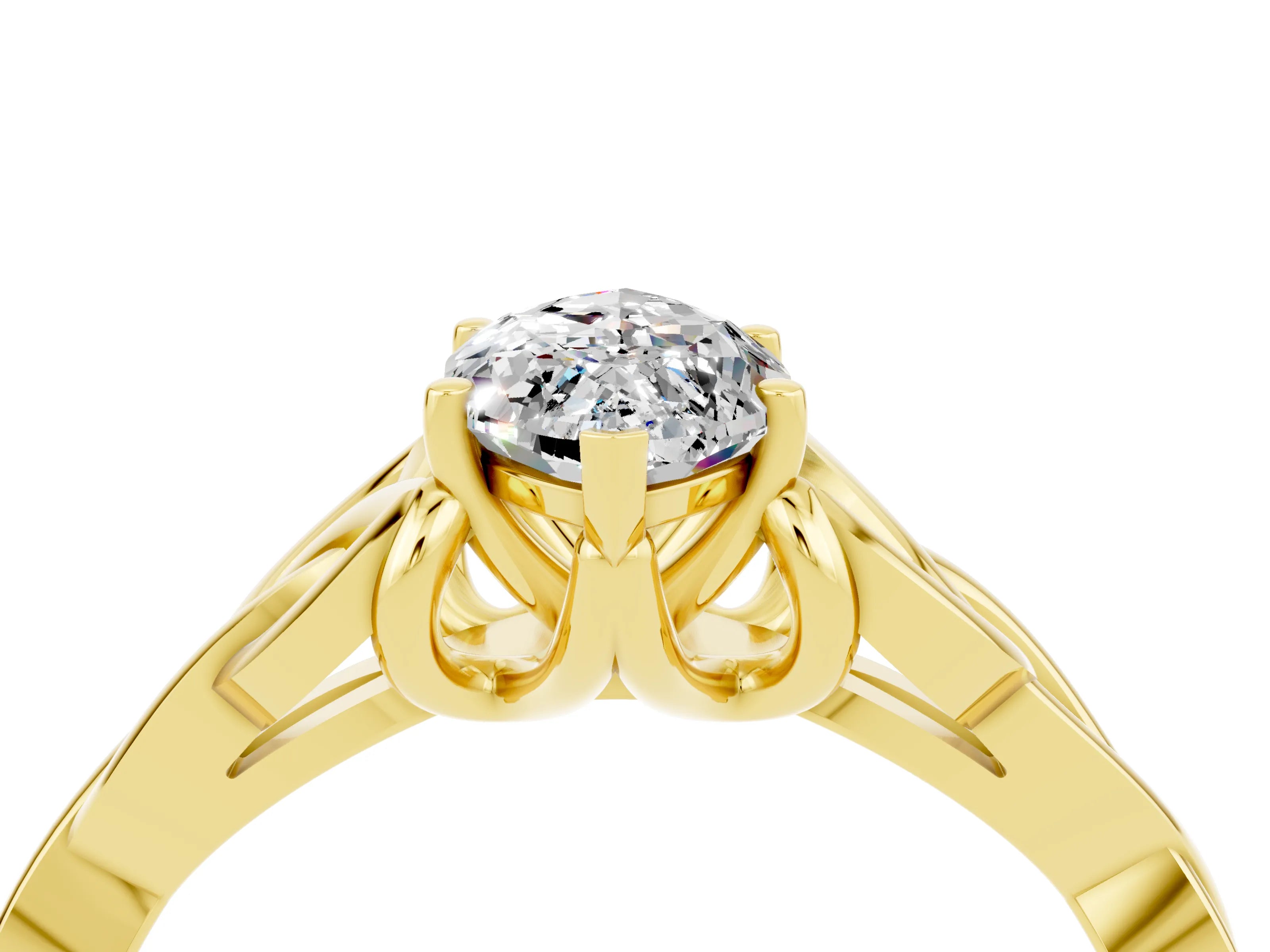 Yellow gold Marquise Cut Moissanite Solitaire Celtic Knot Ring with Four-Prong Setting_16
