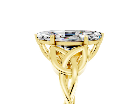 Yellow gold Marquise Cut Moissanite Solitaire Celtic Knot Ring with Four-Prong Setting_17