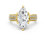 Yellow gold Marquise Cut Moissanite   Solitaire Diamond Ring with Milgrain Pavé Band and Four-Prong Setting_35