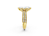 Yellow gold Marquise Cut Moissanite   Solitaire Diamond Ring with Milgrain Pavé Band and Four-Prong Setting_37