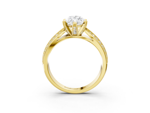 Yellow gold Marquise Cut Moissanite   Solitaire Diamond Ring with Milgrain Pavé Band and Four-Prong Setting_38