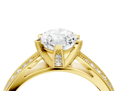 Yellow gold Marquise Cut Moissanite   Solitaire Diamond Ring with Milgrain Pavé Band and Four-Prong Setting_39