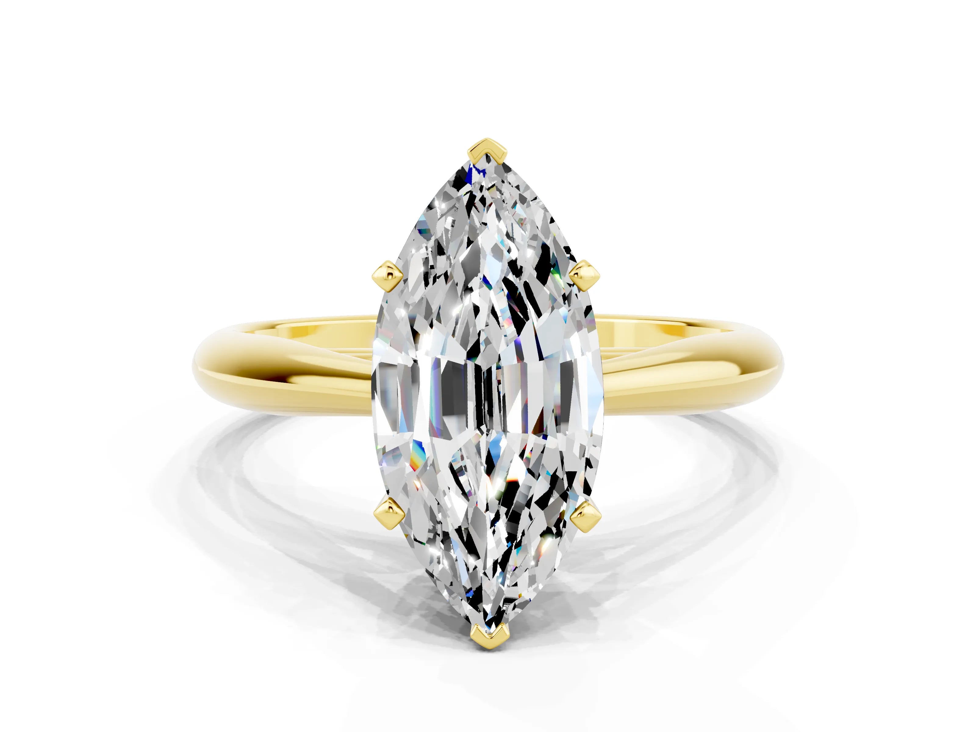 Yellow gold Marquise Cut Moissanite Solitaire Engagement Ring with Cathedral Setting and Four-Prong Mount_12