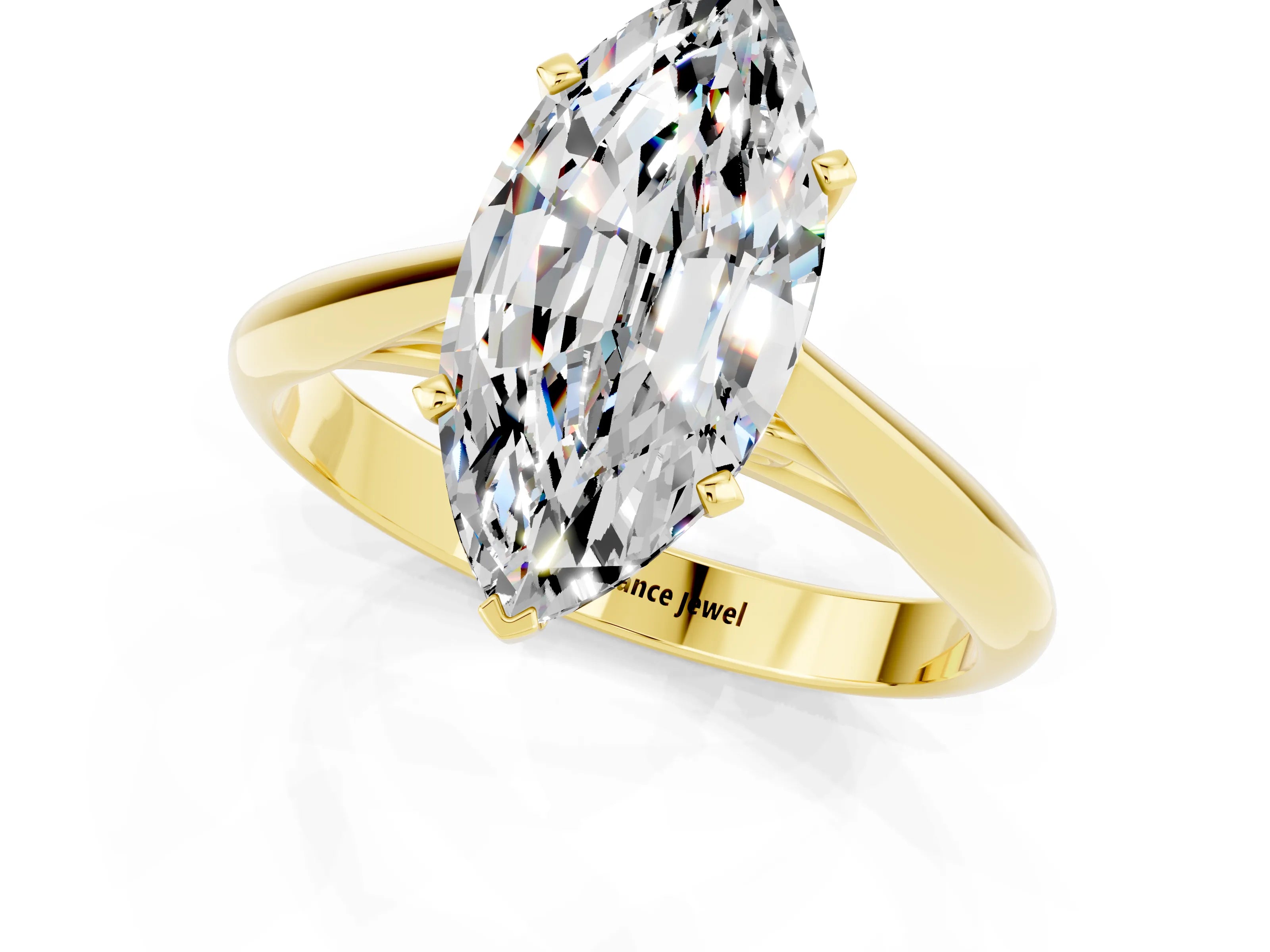 Yellow gold Marquise Cut Moissanite Solitaire Engagement Ring with Cathedral Setting and Four-Prong Mount_13