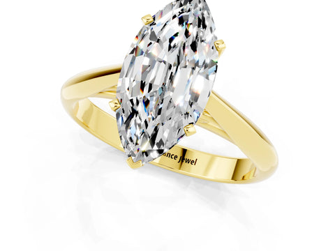 Yellow gold Marquise Cut Moissanite Solitaire Engagement Ring with Cathedral Setting and Four-Prong Mount_13