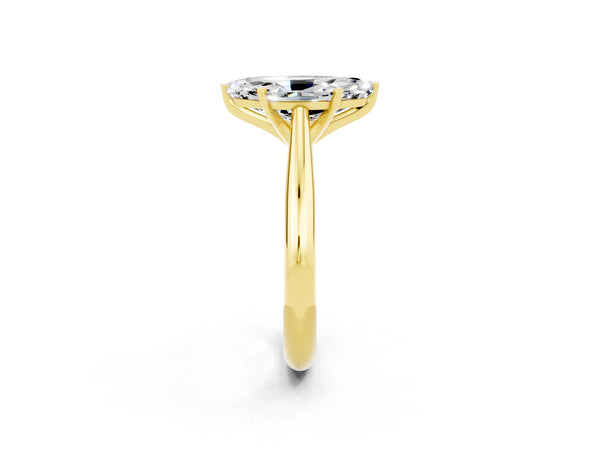 Yellow gold Marquise Cut Moissanite Solitaire Engagement Ring with Cathedral Setting and Four-Prong Mount