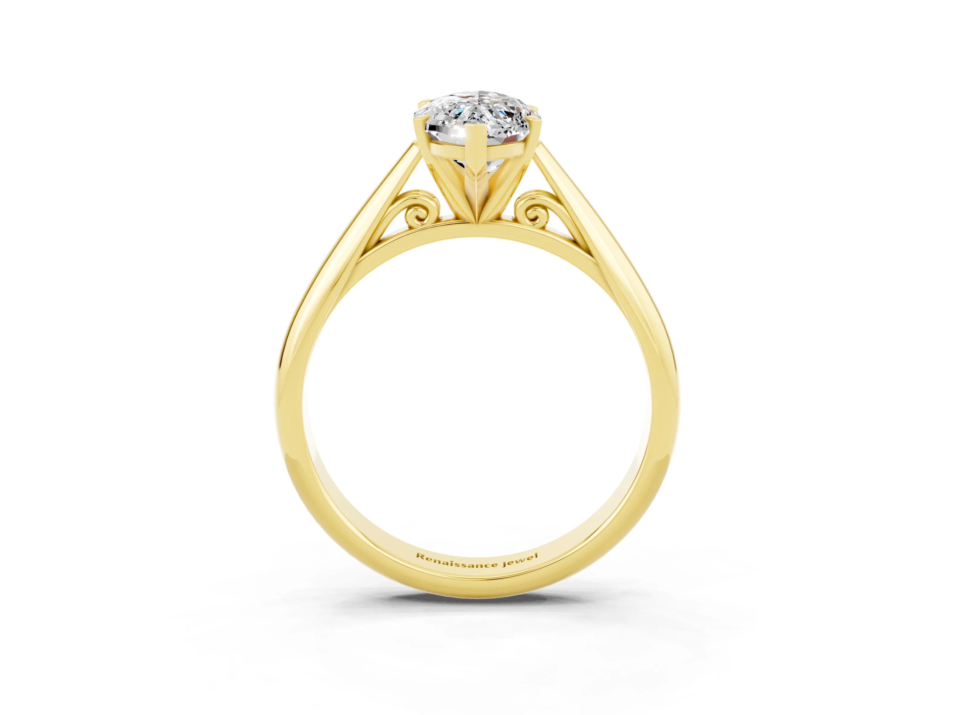 Yellow gold Marquise Cut Moissanite Solitaire Engagement Ring with Cathedral Setting and Four-Prong Mount_15