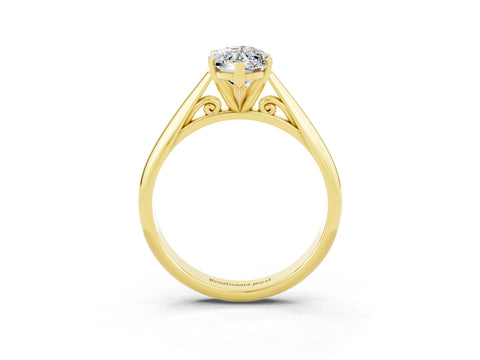 Yellow gold Marquise Cut Moissanite Solitaire Engagement Ring with Cathedral Setting and Four-Prong Mount_15