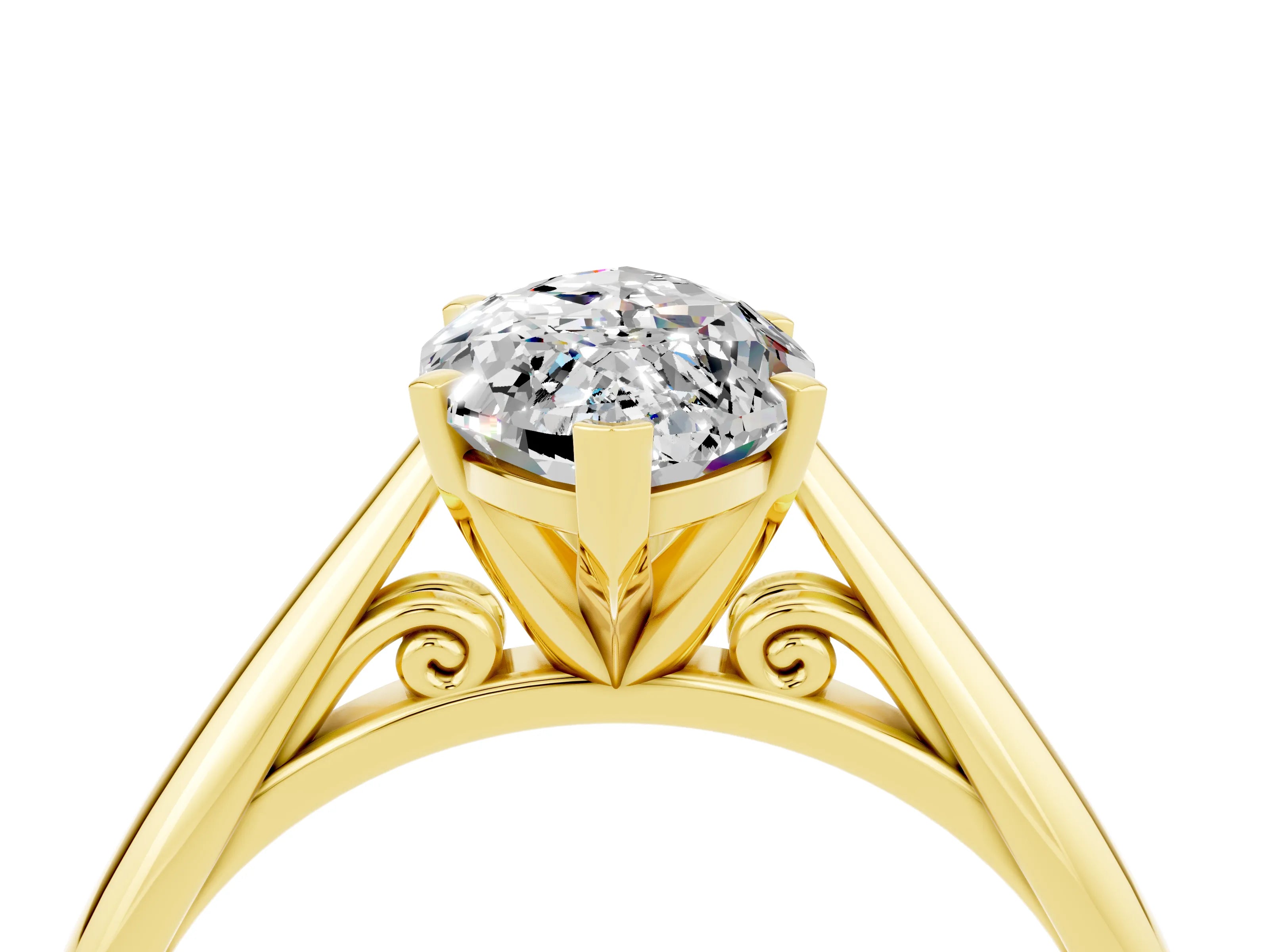 Yellow gold Marquise Cut Moissanite Solitaire Engagement Ring with Cathedral Setting and Four-Prong Mount_16