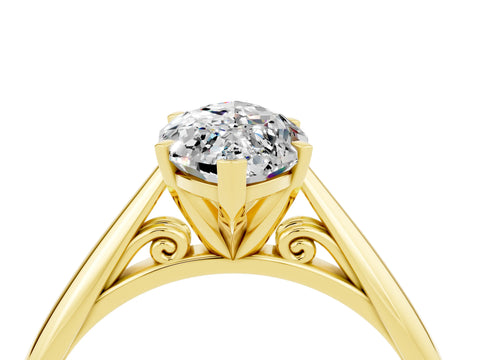 Yellow gold Marquise Cut Moissanite Solitaire Engagement Ring with Cathedral Setting and Four-Prong Mount_16