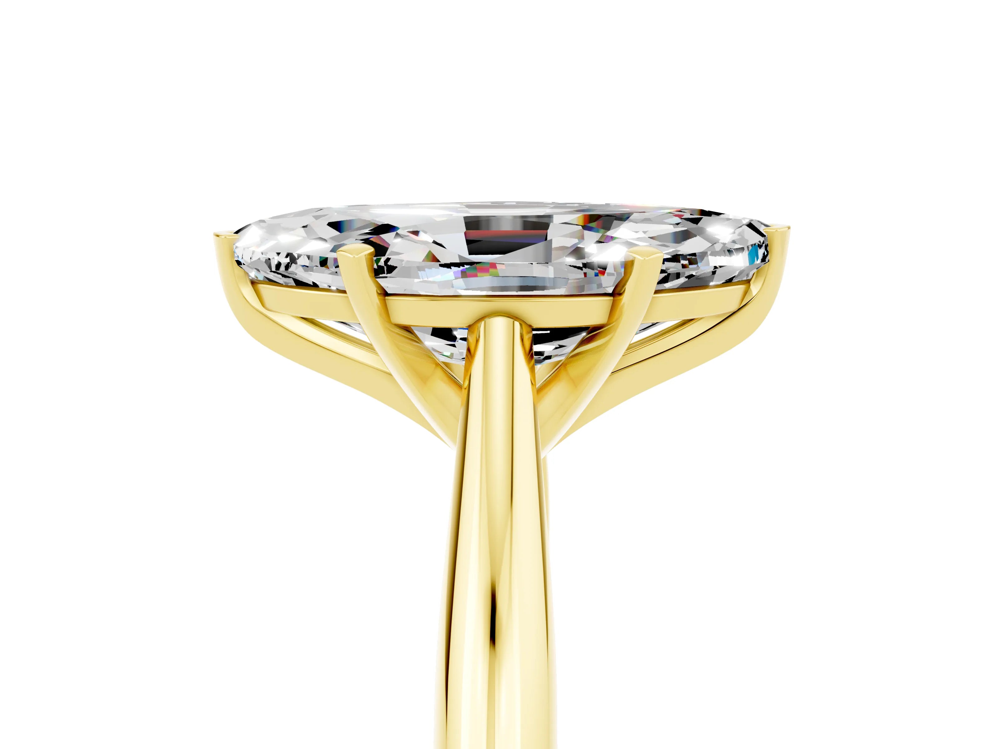 Yellow gold Marquise Cut Moissanite Solitaire Engagement Ring with Cathedral Setting and Four-Prong Mount_17