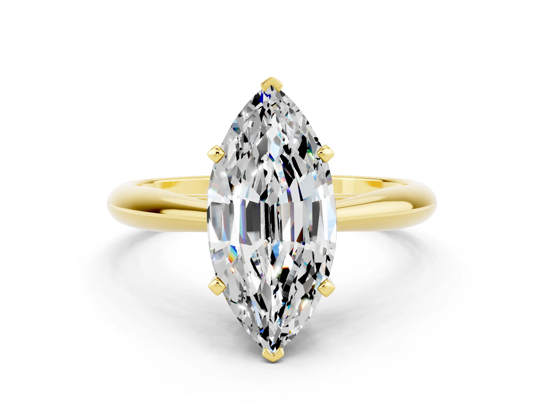 Yellow gold Marquise Cut Moissanite Solitaire Engagement Ring with Cathedral Setting and Four-Prong Mount_30