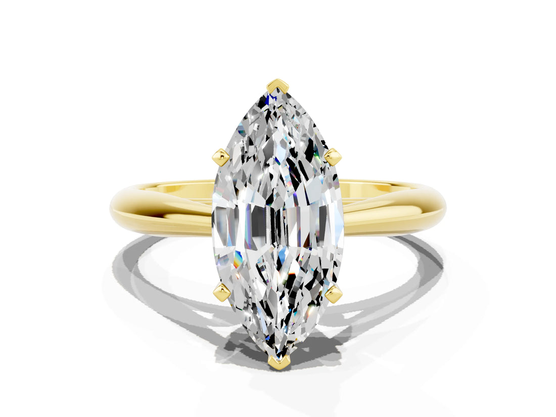 Yellow gold Marquise Cut Moissanite Solitaire Engagement Ring with Cathedral Setting and Four-Prong Mount_72