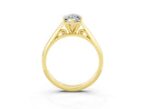 Yellow gold Marquise Cut Moissanite Solitaire Engagement Ring with Cathedral Setting and Four-Prong Mount_75