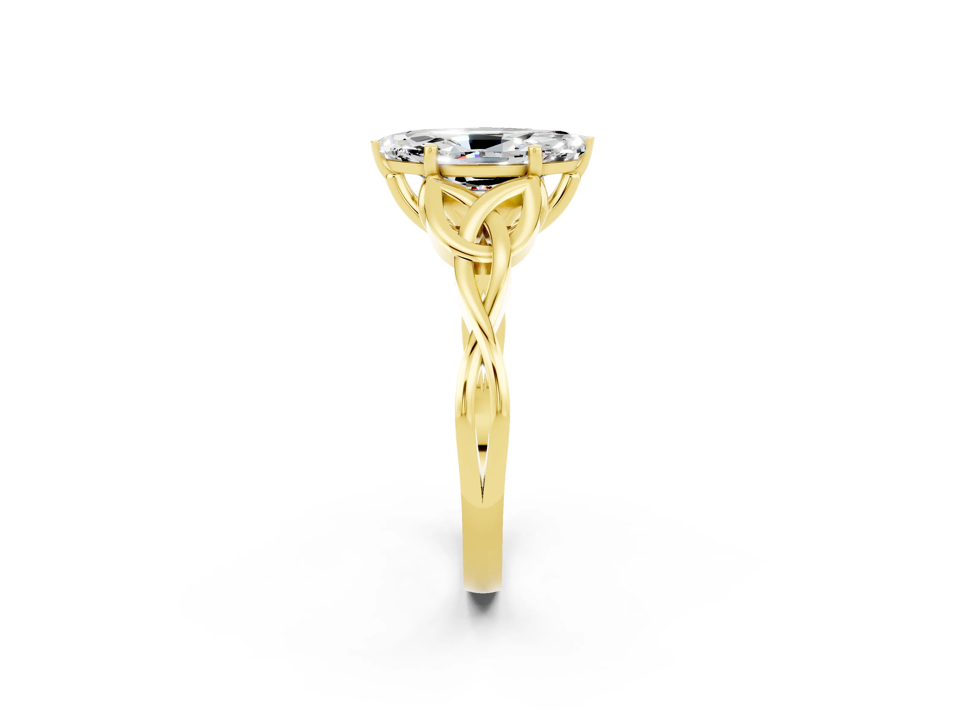Yellow gold Marquise Cut Moissanite Solitaire Engagement Ring with Celtic Knot Band and Four-Prong Setting_2