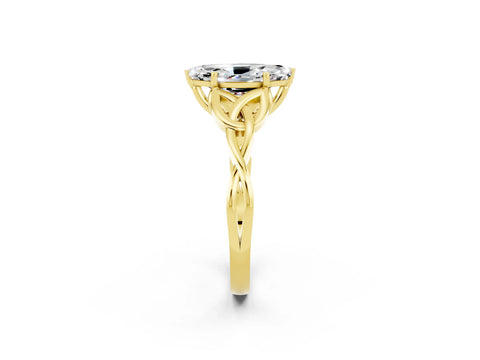 Yellow gold Marquise Cut Moissanite Solitaire Engagement Ring with Celtic Knot Band and Four-Prong Setting_2