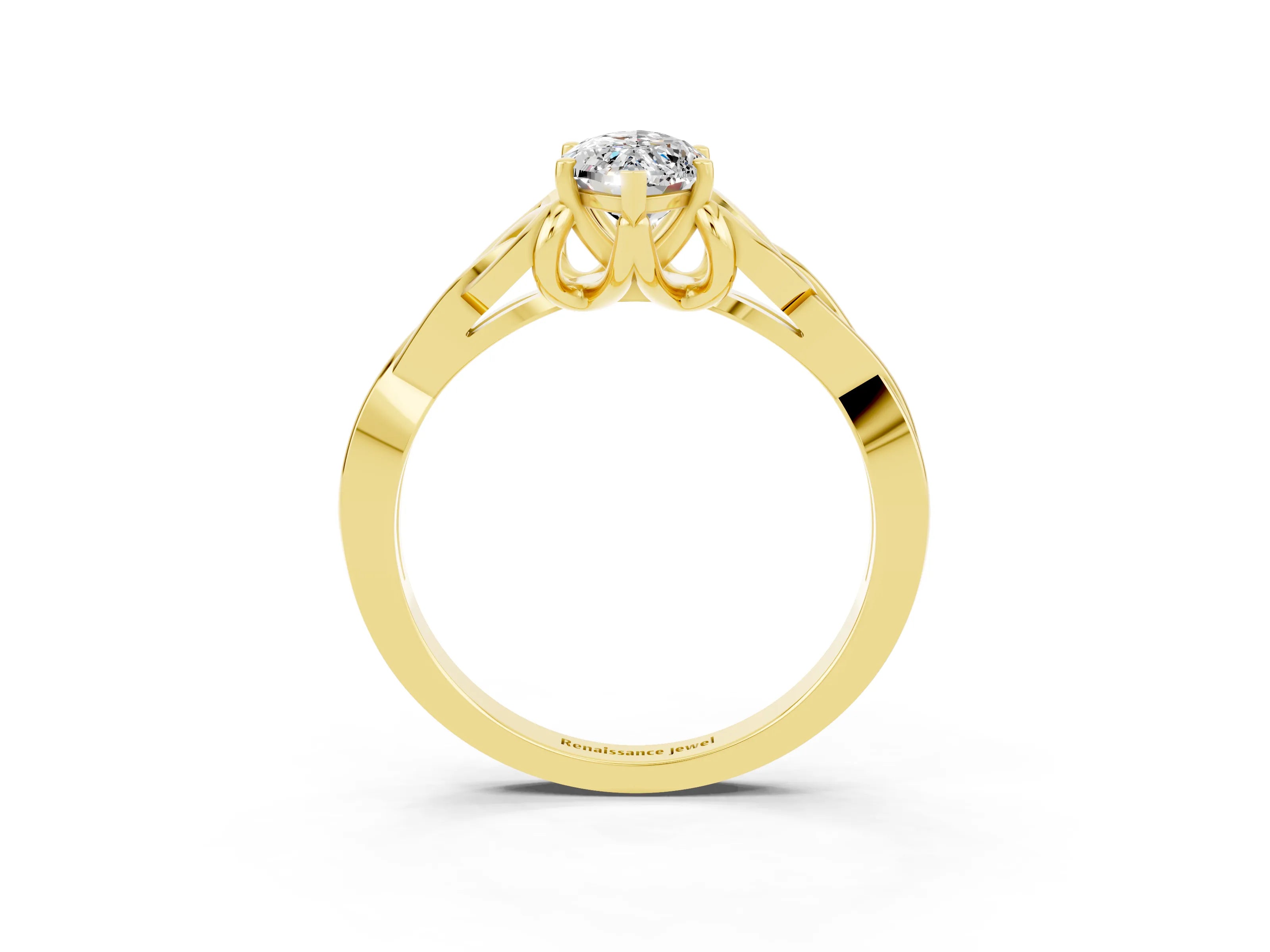 Yellow gold Marquise Cut Moissanite Solitaire Engagement Ring with Celtic Knot Band and Four-Prong Setting_3