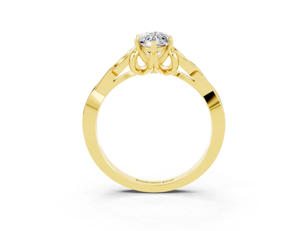 Yellow gold Marquise Cut Moissanite Solitaire Engagement Ring with Celtic Knot Band and Four-Prong Setting