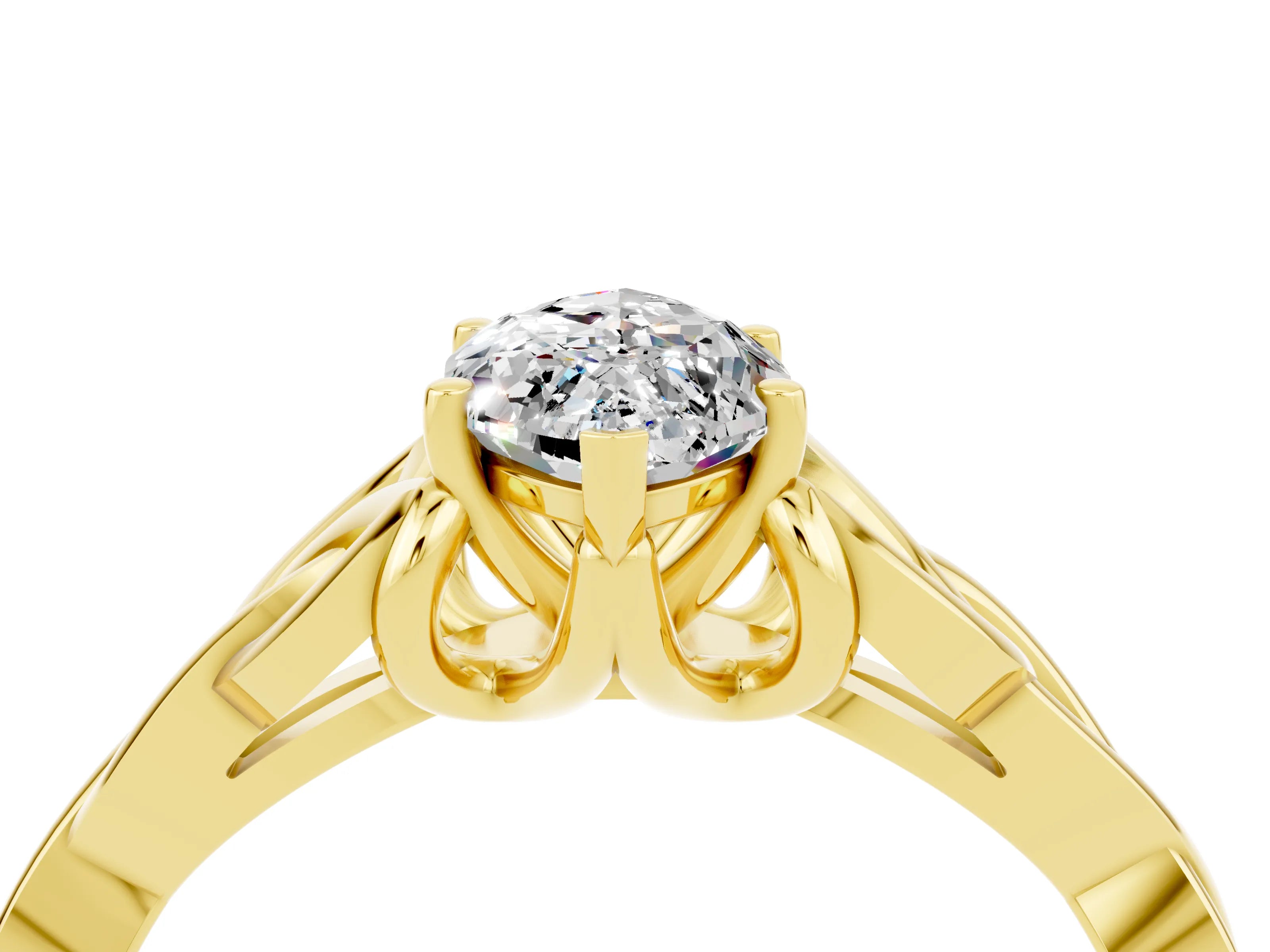 Yellow gold Marquise Cut Moissanite Solitaire Engagement Ring with Celtic Knot Band and Four-Prong Setting_4
