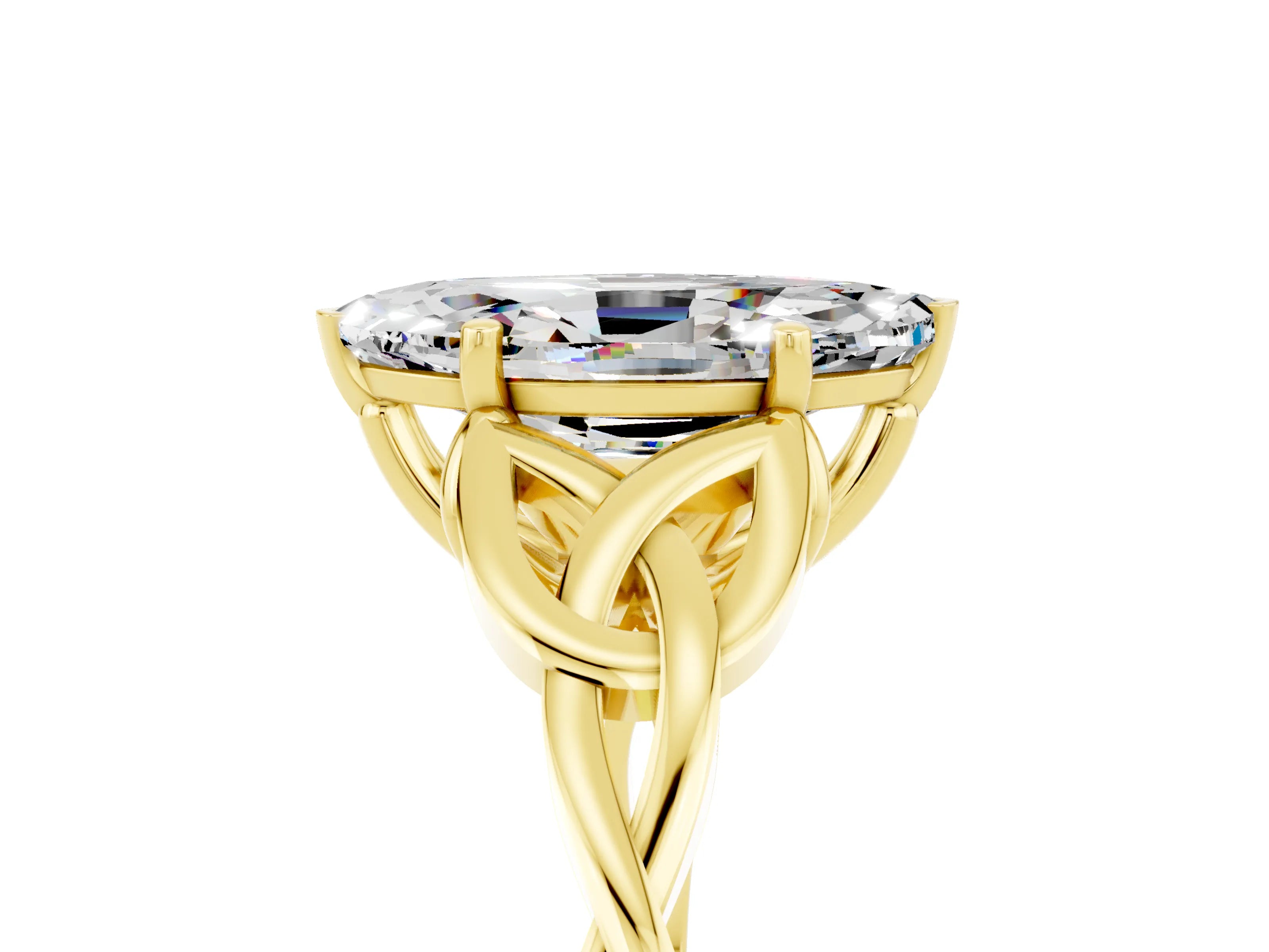 Yellow gold Marquise Cut Moissanite Solitaire Engagement Ring with Celtic Knot Band and Four-Prong Setting_5