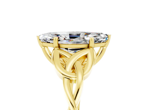Yellow gold Marquise Cut Moissanite Solitaire Engagement Ring with Celtic Knot Band and Four-Prong Setting_5