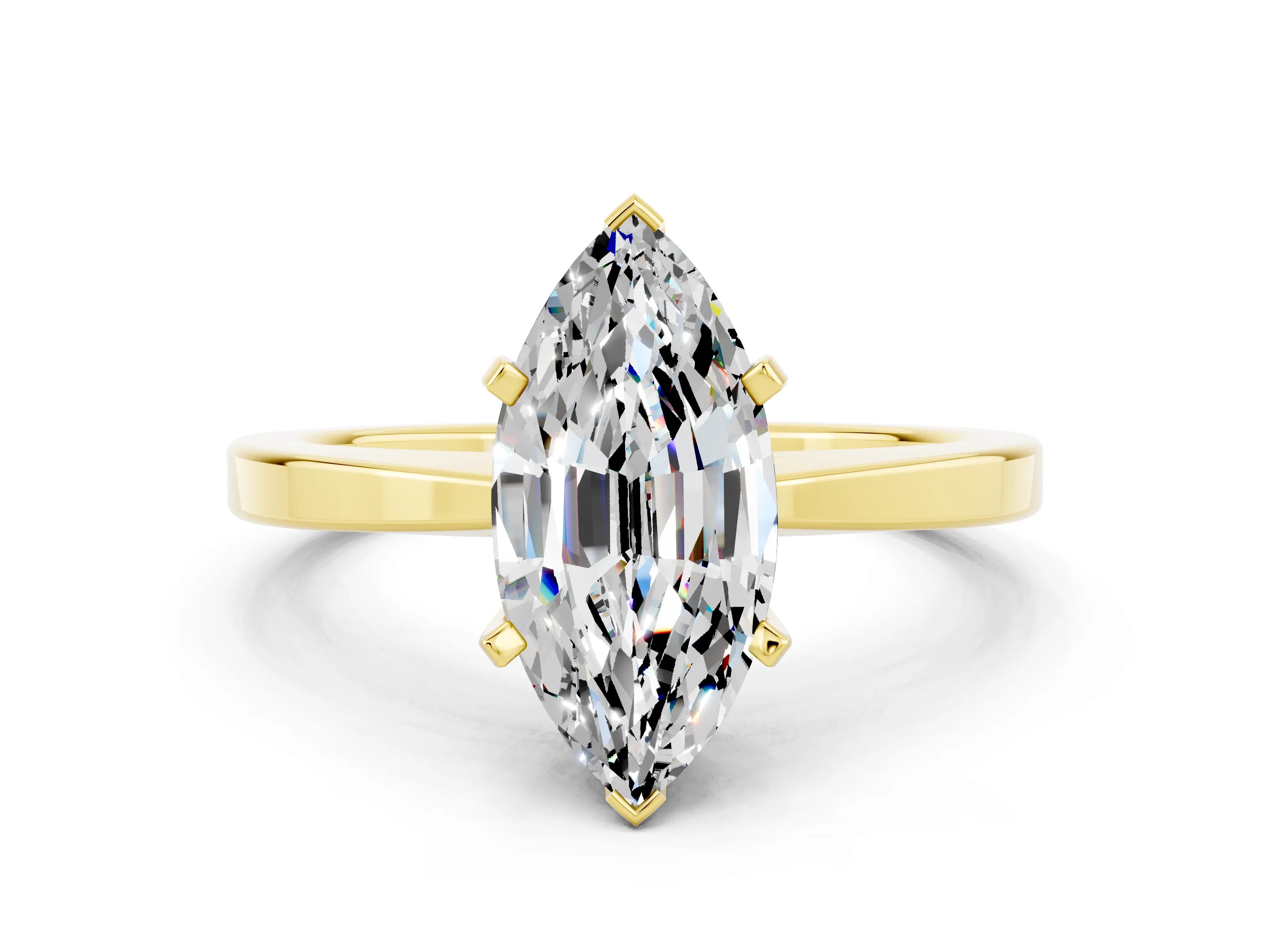 Yellow gold Marquise Cut Moissanite Solitaire Engagement Ring with Classic Band and Four-Prong Setting_24