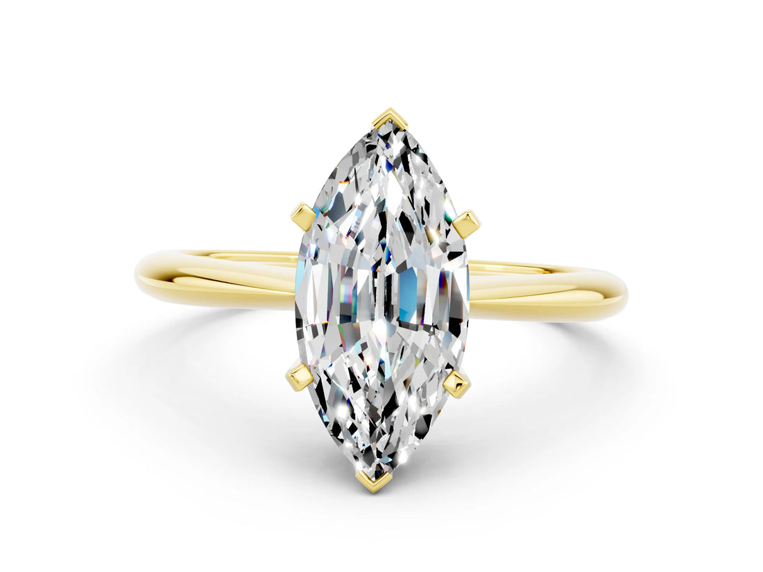 Yellow gold Marquise Cut Moissanite Solitaire Engagement Ring with Classic Band and Four-Prong Setting_24