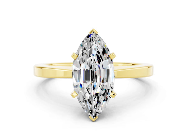Yellow gold Marquise Cut Moissanite Solitaire Engagement Ring with Classic Band and Four-Prong Setting