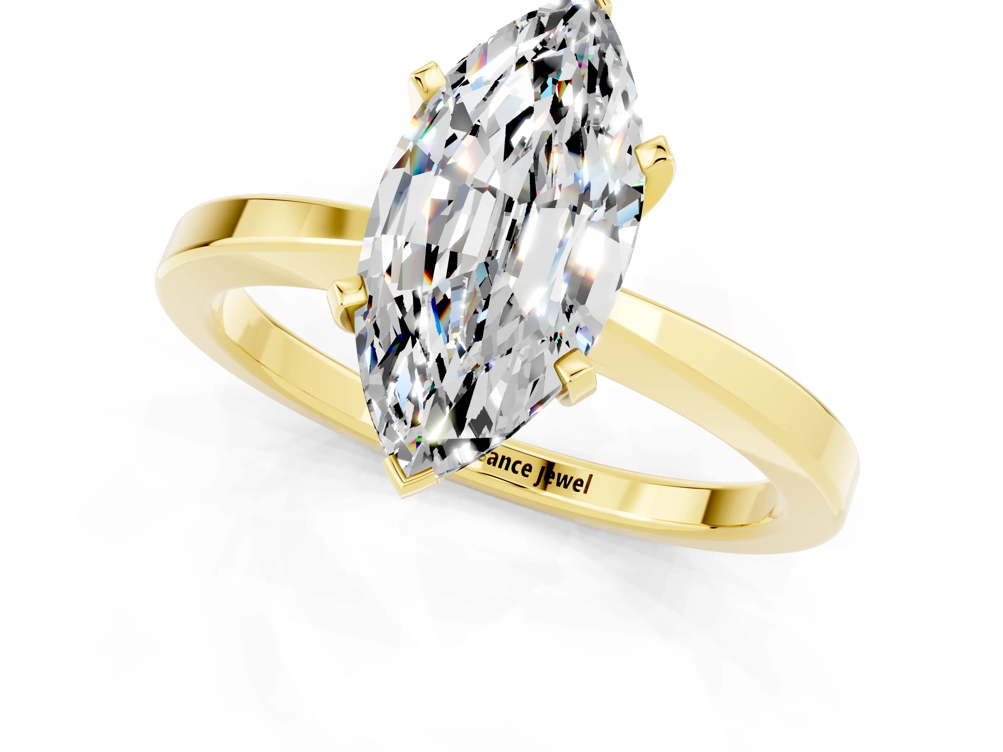 Yellow gold Marquise Cut Moissanite Solitaire Engagement Ring with Classic Band and Four-Prong Setting_25