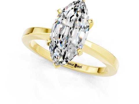 Yellow gold Marquise Cut Moissanite Solitaire Engagement Ring with Classic Band and Four-Prong Setting_25