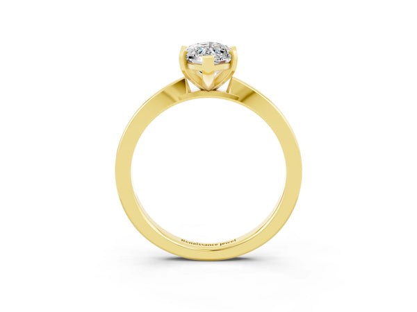 Yellow gold Marquise Cut Moissanite Solitaire Engagement Ring with Classic Band and Four-Prong Setting