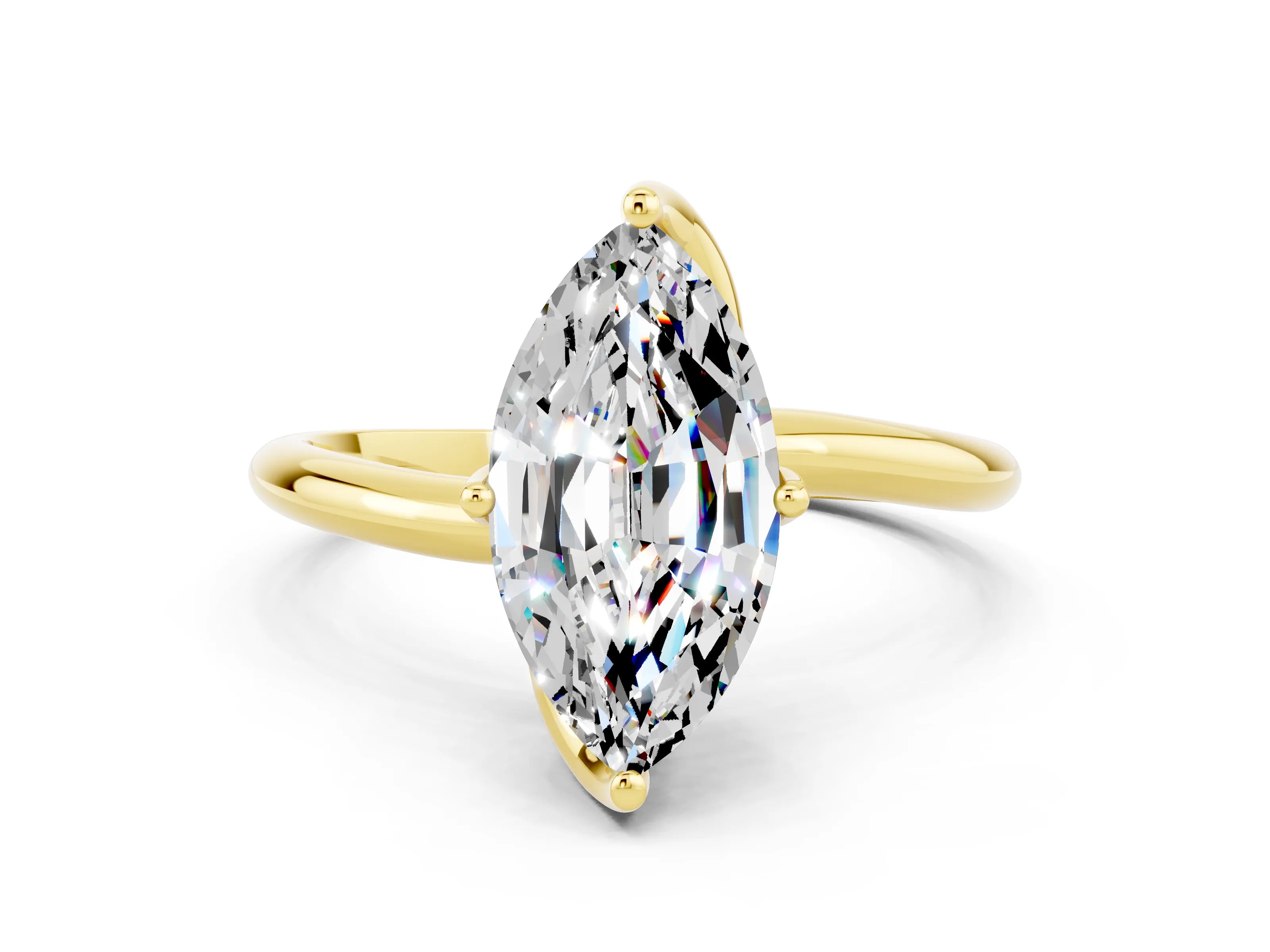 Yellow gold Marquise Cut Moissanite Solitaire Engagement Ring with Four-Prong Setting and Classic Band_12