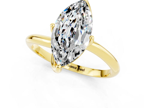 Yellow gold Marquise Cut Moissanite Solitaire Engagement Ring with Four-Prong Setting and Classic Band_13