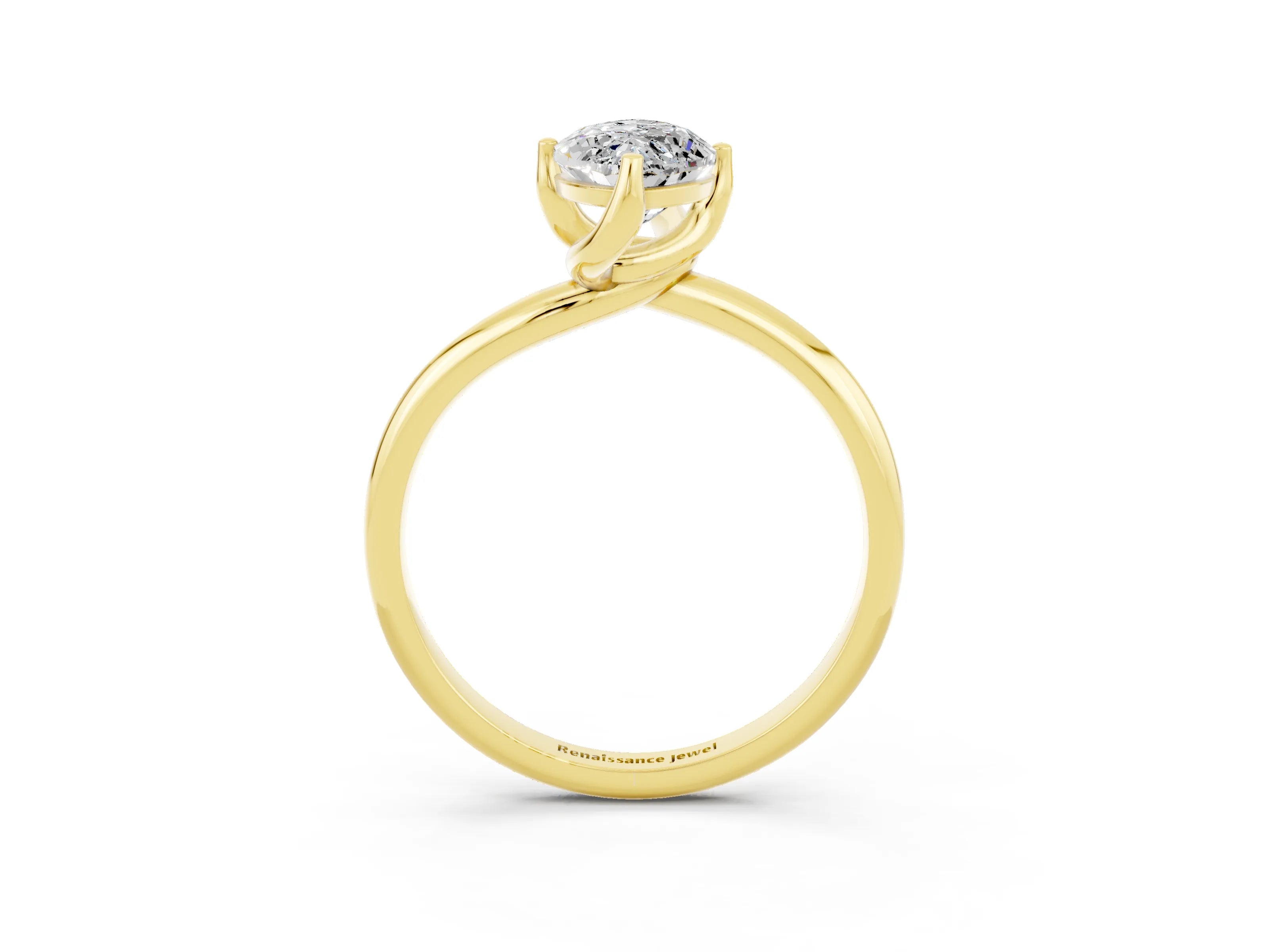 Yellow gold Marquise Cut Moissanite Solitaire Engagement Ring with Four-Prong Setting and Classic Band_15
