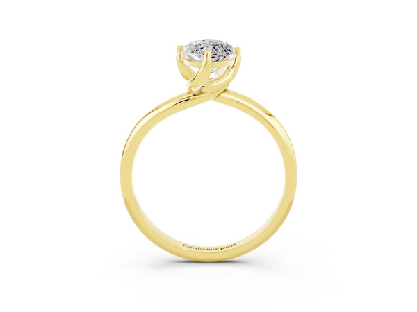Yellow gold Marquise Cut Moissanite Solitaire Engagement Ring with Four-Prong Setting and Classic Band