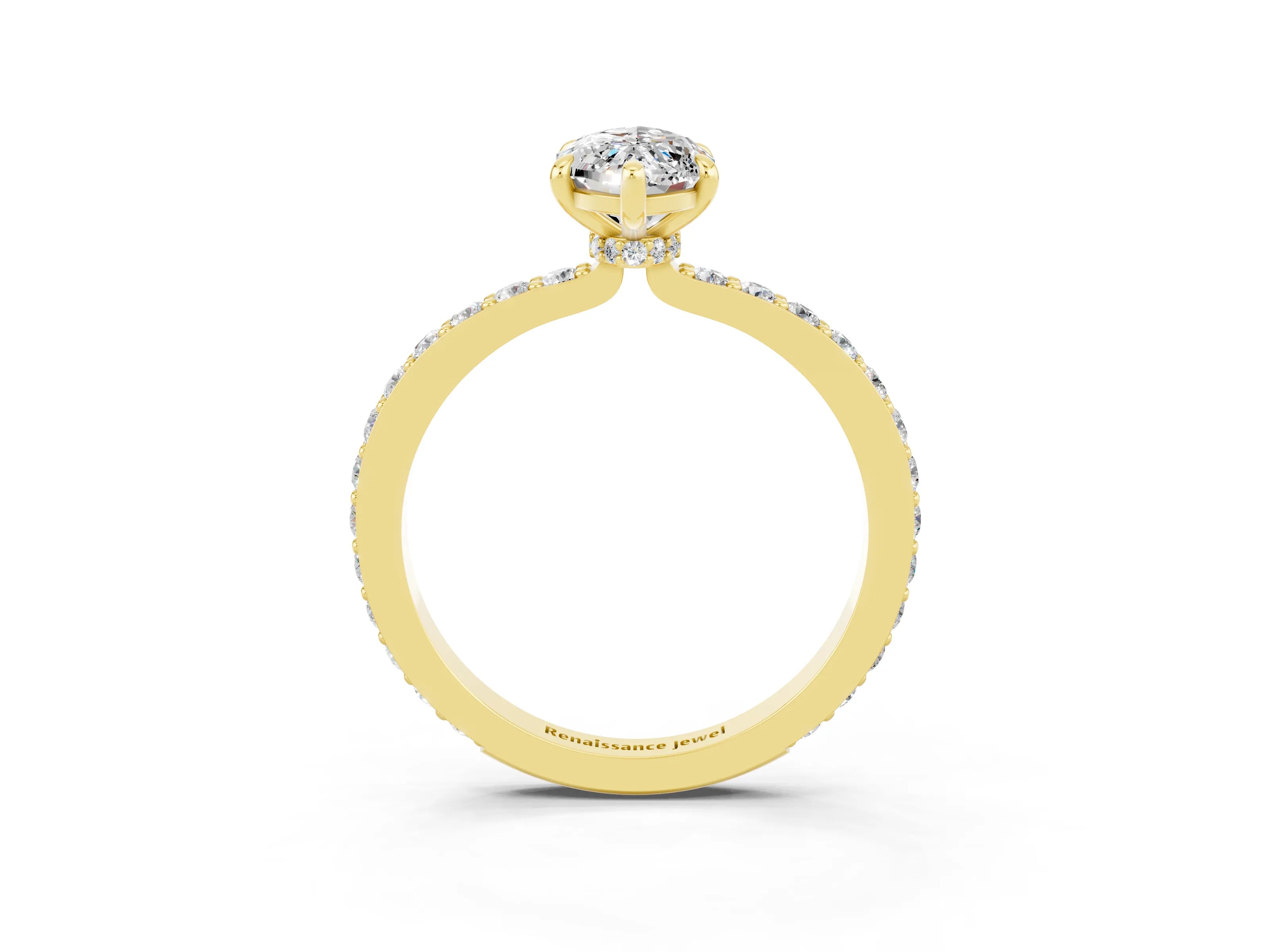 Yellow gold Marquise Cut Moissanite Solitaire Engagement Ring with Pavé Band and Four-Prong Setting_3