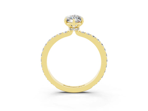 Yellow gold Marquise Cut Moissanite Solitaire Engagement Ring with Pavé Band and Four-Prong Setting_3