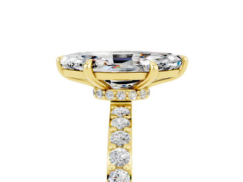 Yellow gold Marquise Cut Moissanite Solitaire Engagement Ring with Pavé Band and Four-Prong Setting_5