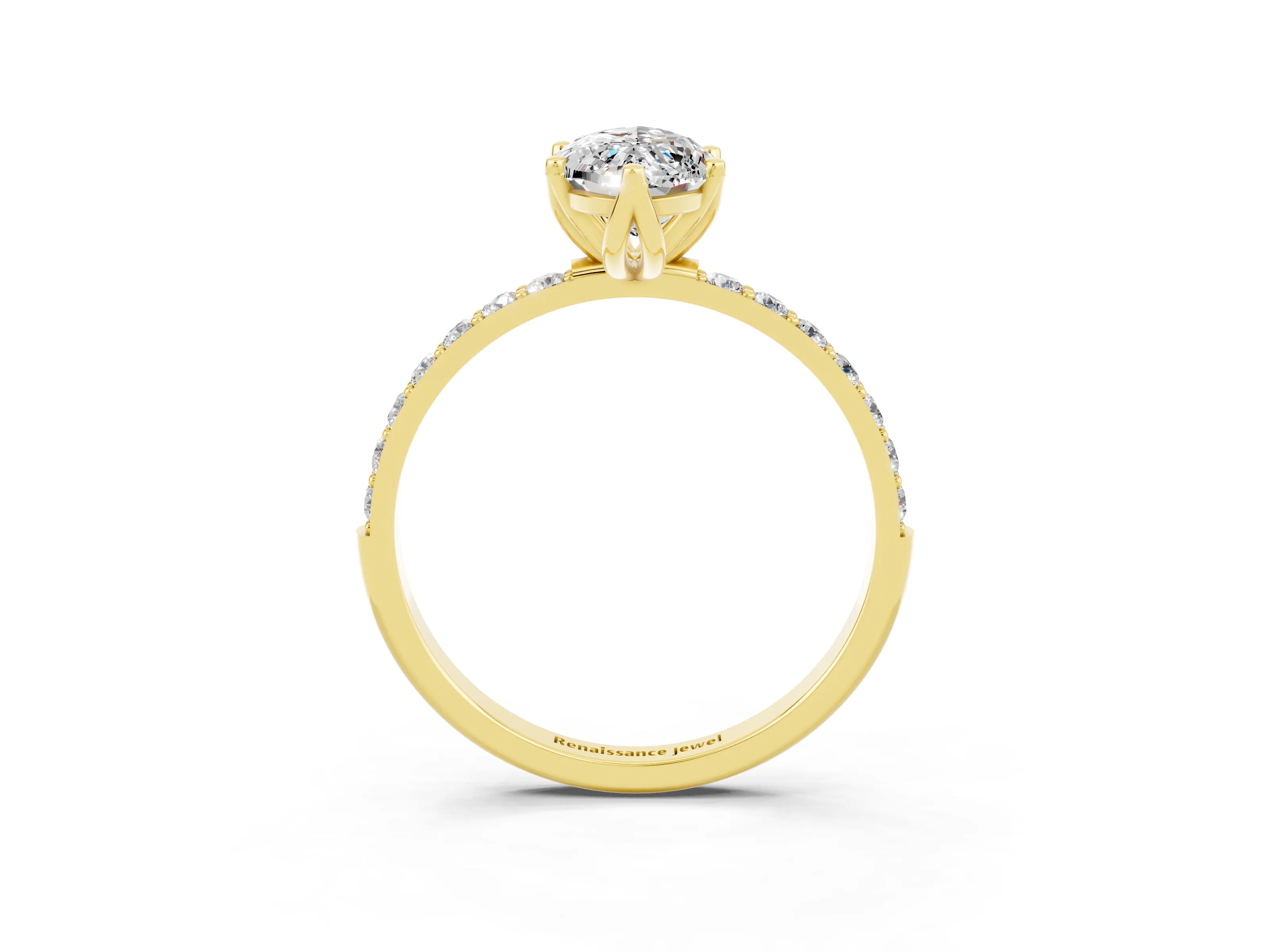 Yellow gold Marquise Cut Moissanite Solitaire Engagement Ring with Pavé Band and Prong Setting_3